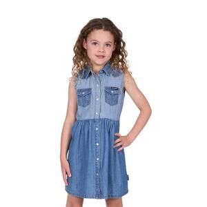 Wrangler Girls Sleeveless Denim Dress L Large Chambray Western Snap Joanna Style